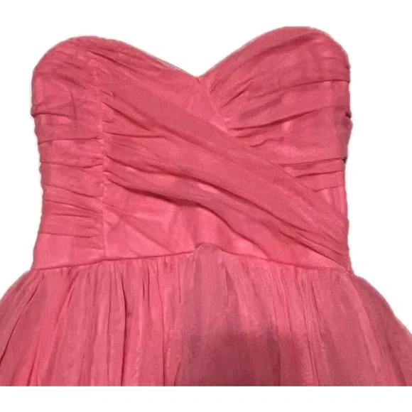 ⭐️Coral Mesh Strapless Ruched Short Mini Dress Lined Zipper Party Tulle Small - Picture 2 of 9